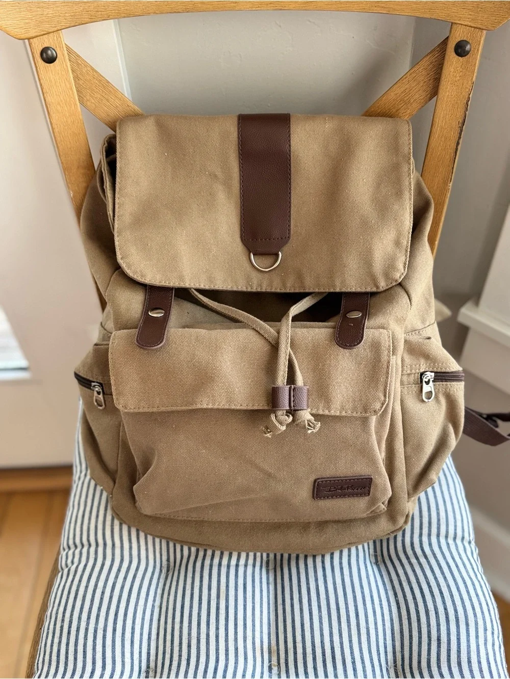 Bella Russo Tan Brown Nylon Drawstring Backpack
